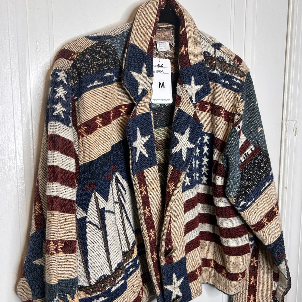 Patriotic Tapestry Jacket with Stars and Stripes - Picture 3 of 5